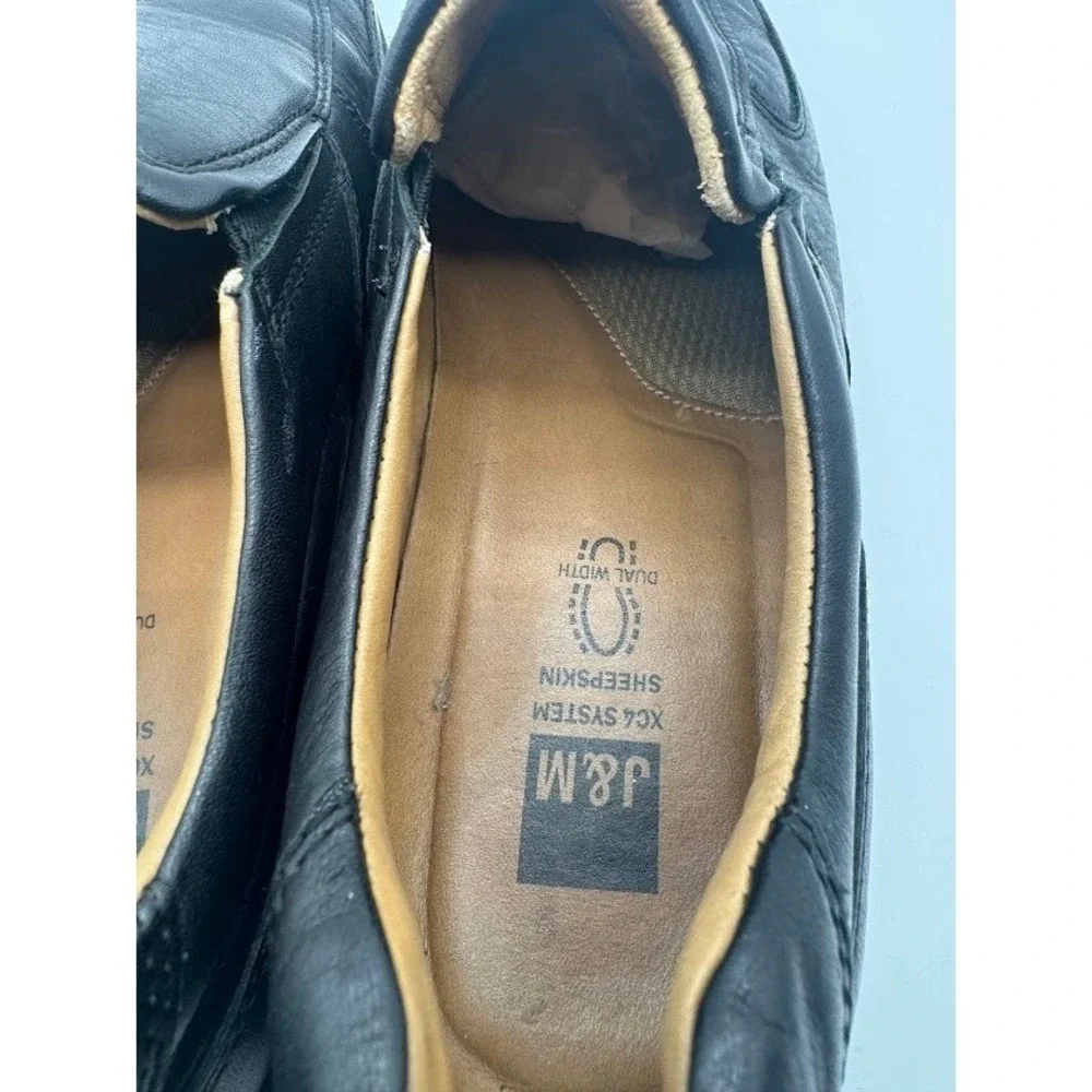 Johnston & Murphy XC4 Mens Black Leather Slip On‎ Loafers Square Moc Toe Shoes